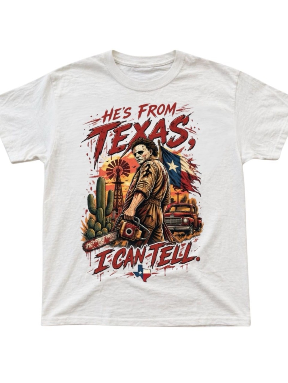White Graphic 'He's From Texas' Tee with Red Accents